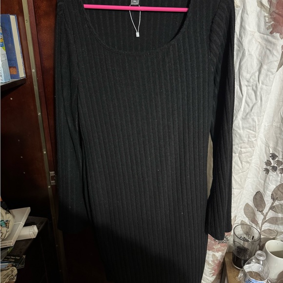 SHEIN Black Long Sleeve Ribbed Dress - Picture 1 of 4